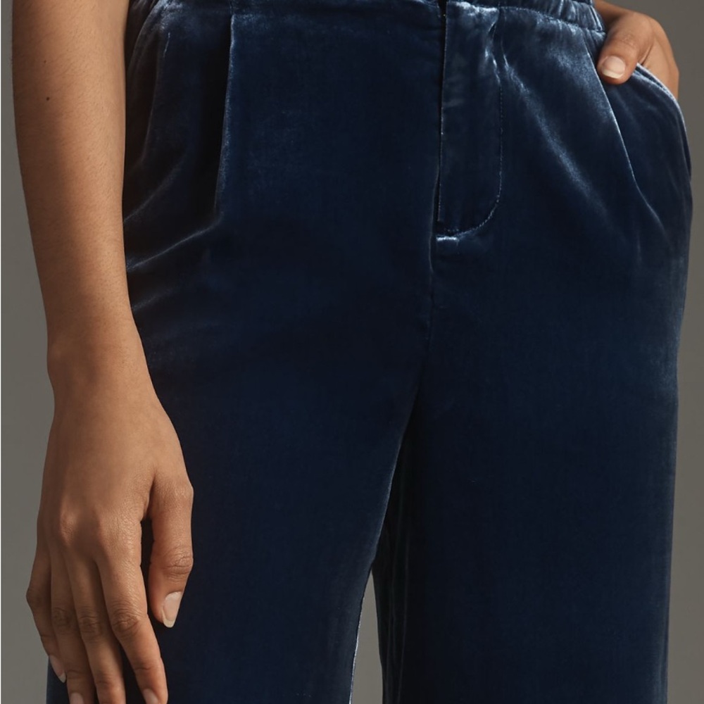 Anthropologie Blue Velvet Wide Leg Pants - Picture 5 of 7